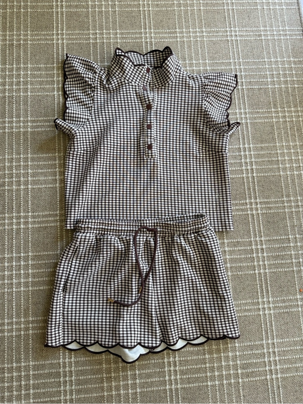 entro Brown Gingham Ruffle Short Set